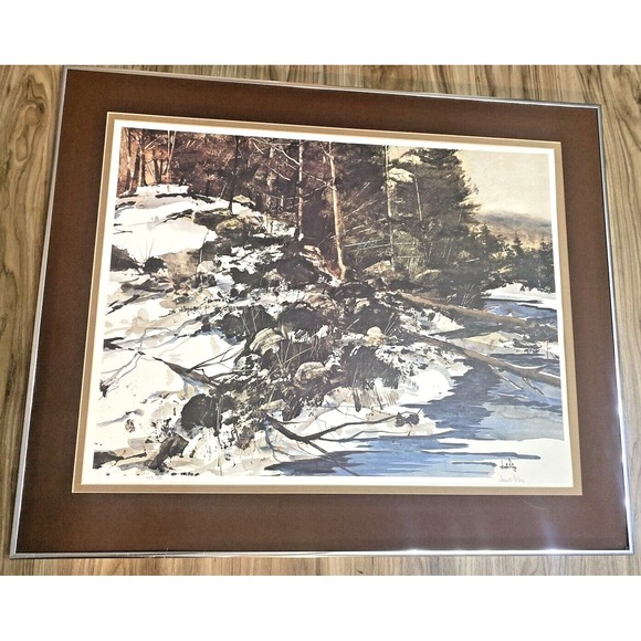Dennis Frings Winter Landscape Watercolor Art Signed Limited Ed Matted Framed